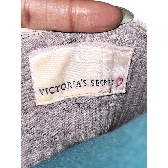 VICTORIAS SECRET VINTAGE Grey Rib Knit Nightgown Womens L Ivory Lace Peasant - Picture 3 of 6